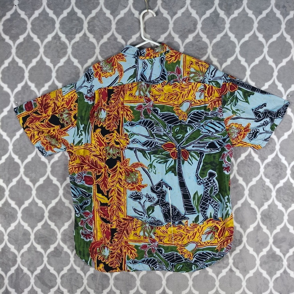 Jams World Shirt Men Blue Green Eden 14 Tropical Rayon Vintage 90s